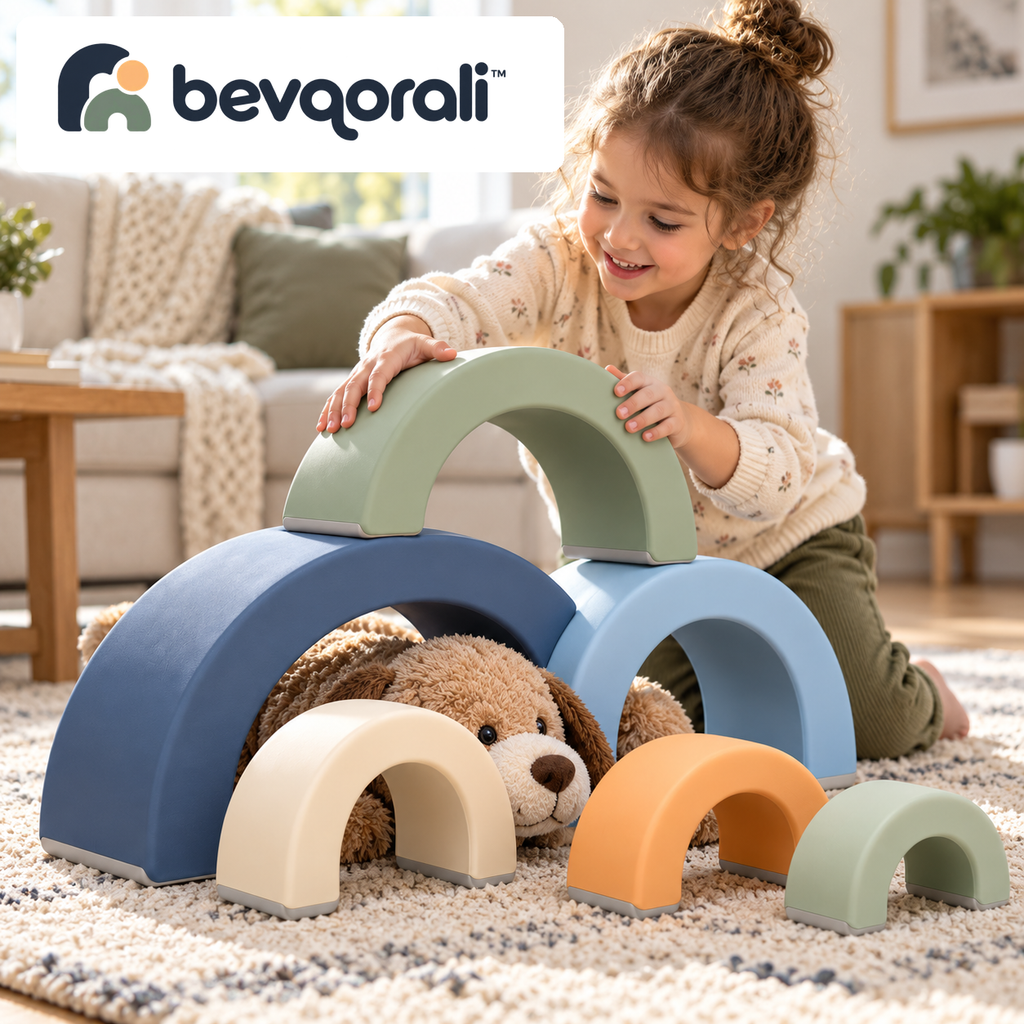 bevqorali™ ArcNest Stacking Bridges — playroom setting