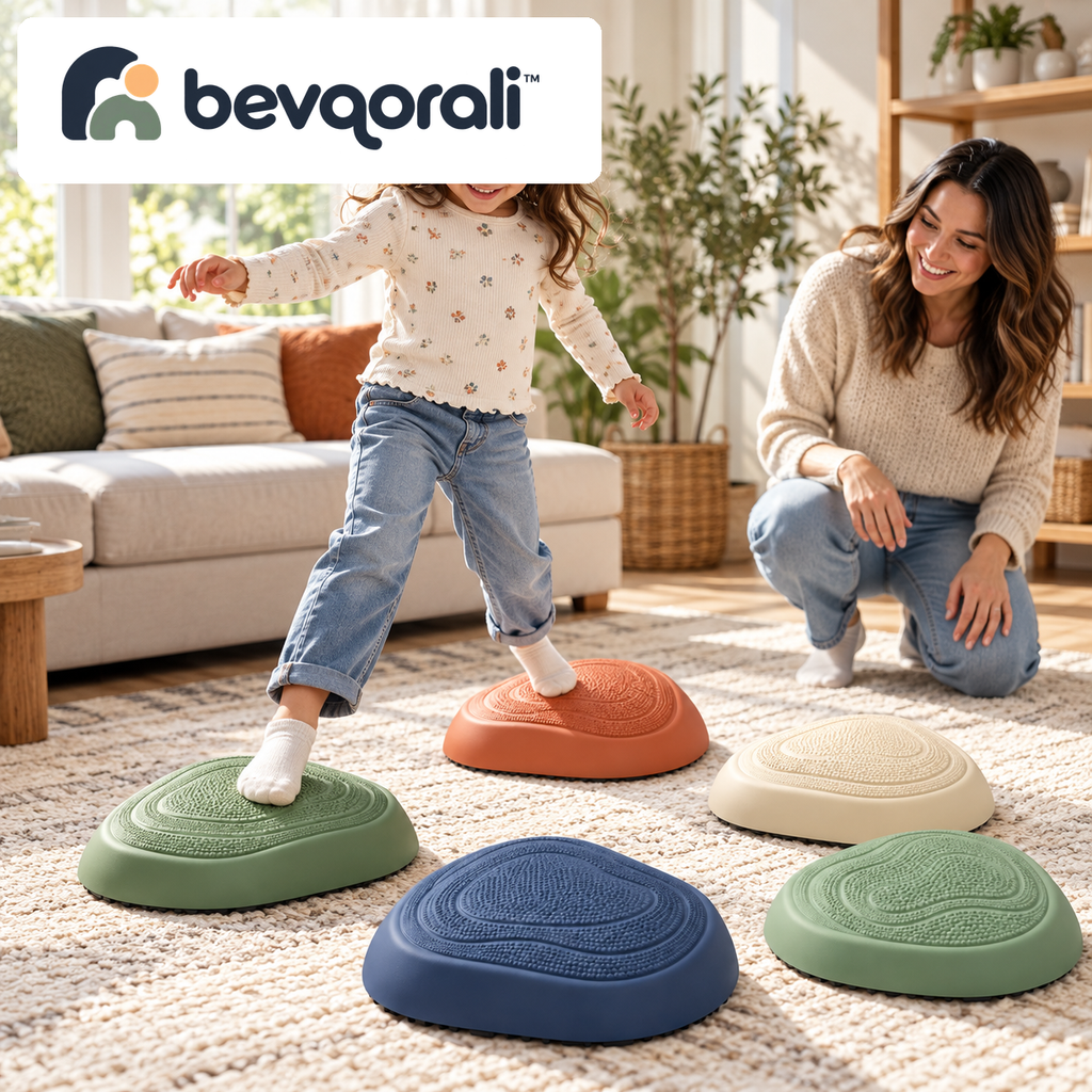 bevqorali™ PebbleStep Balance Pods — playroom setting